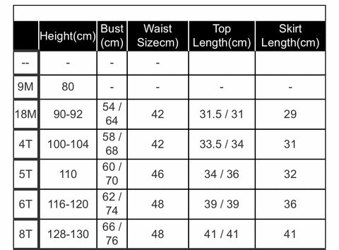 Size Chart at Teeny Bumps